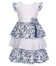 Bonnie Jean White & Blue Lace Eyelet Floral Tiered Dress 